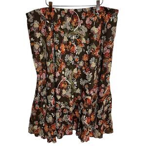 Y2K Floral Ruffle Midi Skirt Brown Plus Size 3X Long Boho Cottage Ren Fair Fairy